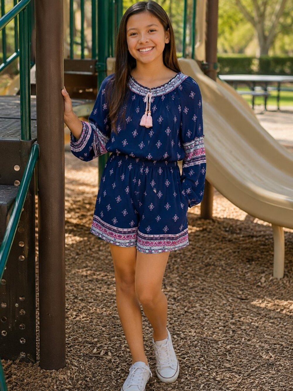 TM by Truly Me Girls Boho Print Long Sleeve Romper Size 16